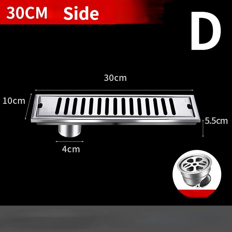 Stainless steel Long Square shower floor drain cover floor waste grate for Shower room toilet insect proof: D