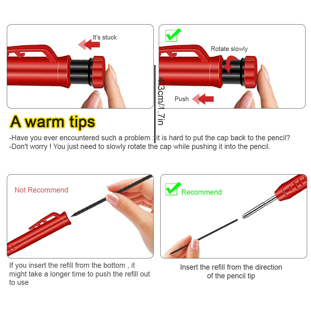 Metal Solid Carpenter Pencil For Deep Hole Marker With Refill Leads Marking Woodworking Deep Hole Mechanical Pencils Stationery - 21 - View #3