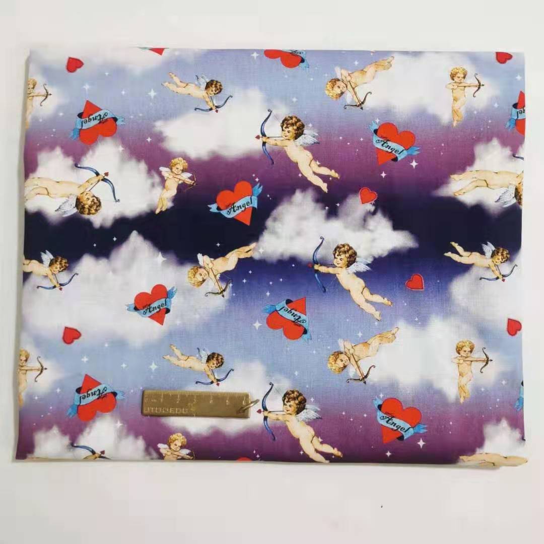 Katoenen stof rood hart baby engel in het paradijs ster en bewolkte liefdespijl naaidoek jurk kleding textiel weefsel patchwork