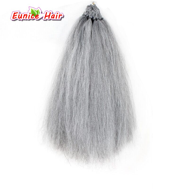 Extensions capillaires brésiliennes synthétiques sans cheveux gris pré-boucle, au Crochet, 18 pouces