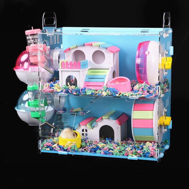 Grote Maat Hamster Huis Acryl Transparant Hamsterkooi Wielen Kleine Huisdier Villa Cavia Kooi Speelgoed Nest Accessoire 30x20x30CM: jk-11