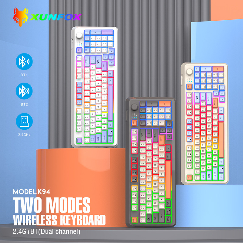 Nederland Draadloos mechanisch toetsenbord 94 toetsen 95% lay-out Engels Spaans Russisch Koreaans Arabisch toetsenbord Muisset Bluetooth 2.4G Type C Connect RGB K94 Grote oplaadbare batterij Ergonomie Gaming