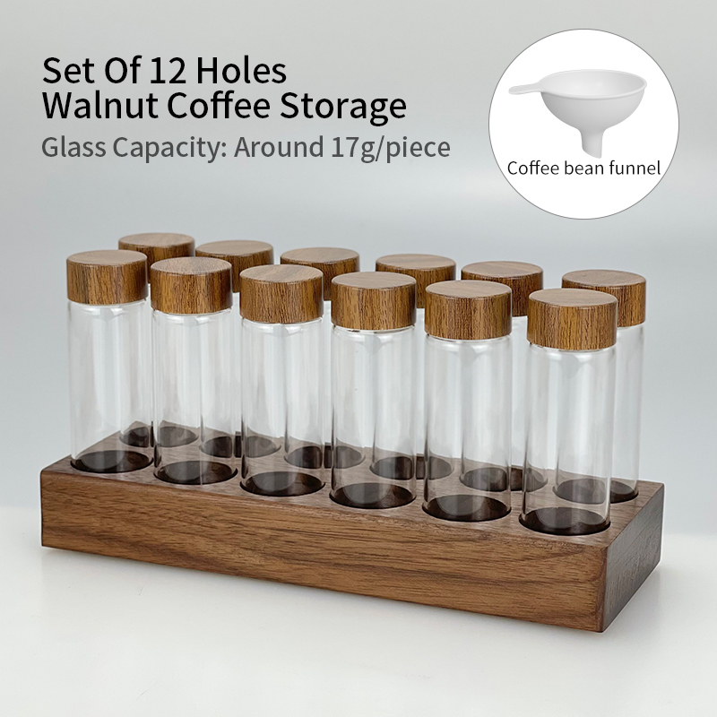 Coffee Beans Storage Tube Single Dose Glass 17g 22g Walnut Based Container With Funnel Espresso Accessories Goods Barista Tools: Light Grey