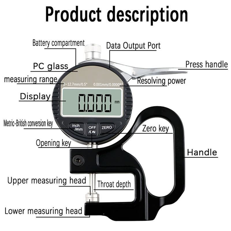 0.01/0.001mm Electronic Thickness Gauge 12.7mm Digital Micrometer Thickness Meter Micrometro Thickness Tester RS232 Data Output