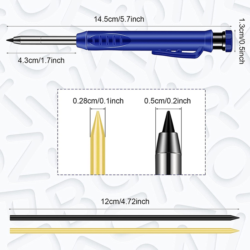 Solid Carpenter Pencil Set Leads Built-in Sharpener Deep Hole Mechanical Marker Marking Pen Tool