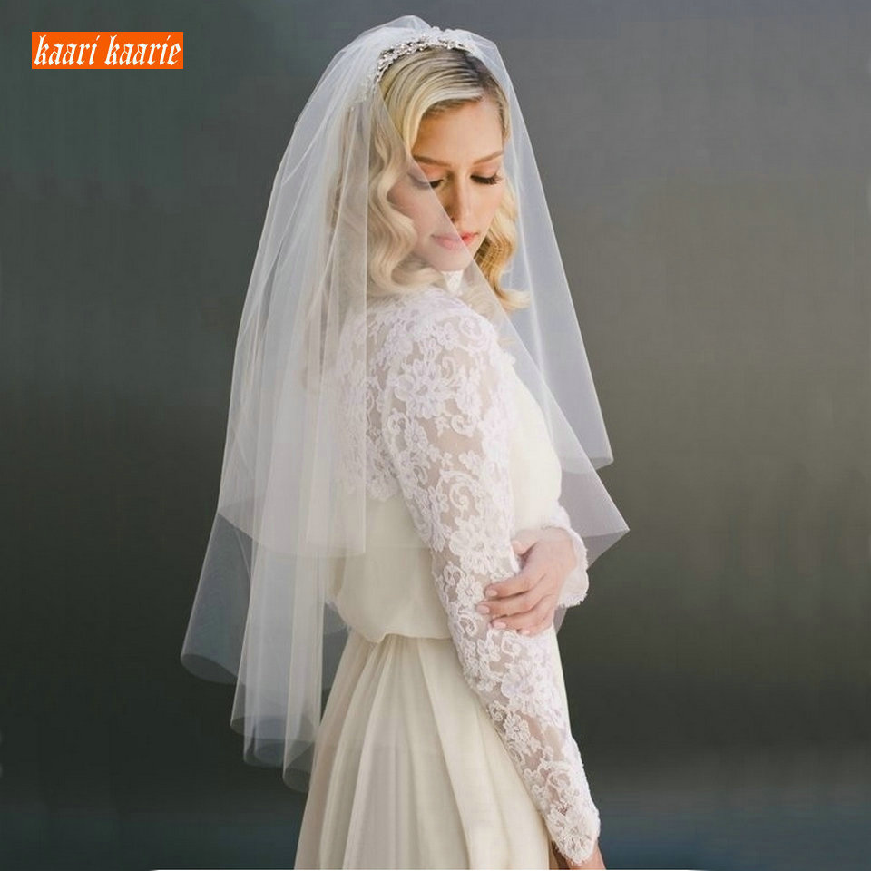 Weiß Kurze braut schleier zwei schicht 75 cm mit combe Elfenbein schleier für hochzeit Party tüll verschleierung neue yashmac