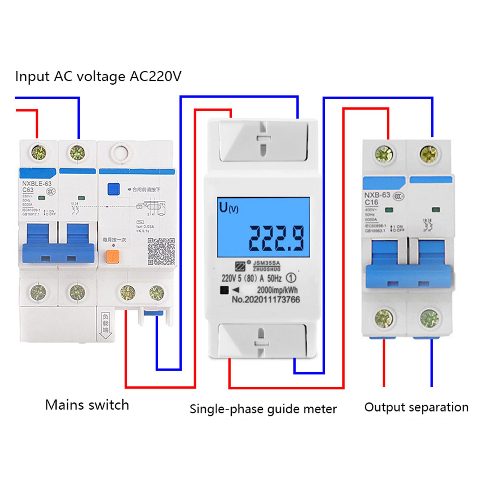 Lcd-digitaal display, stroomverbruik, energiemeter, lcd-digitale eenfase-energiemeter, kwh-stroomverbruiksmeter