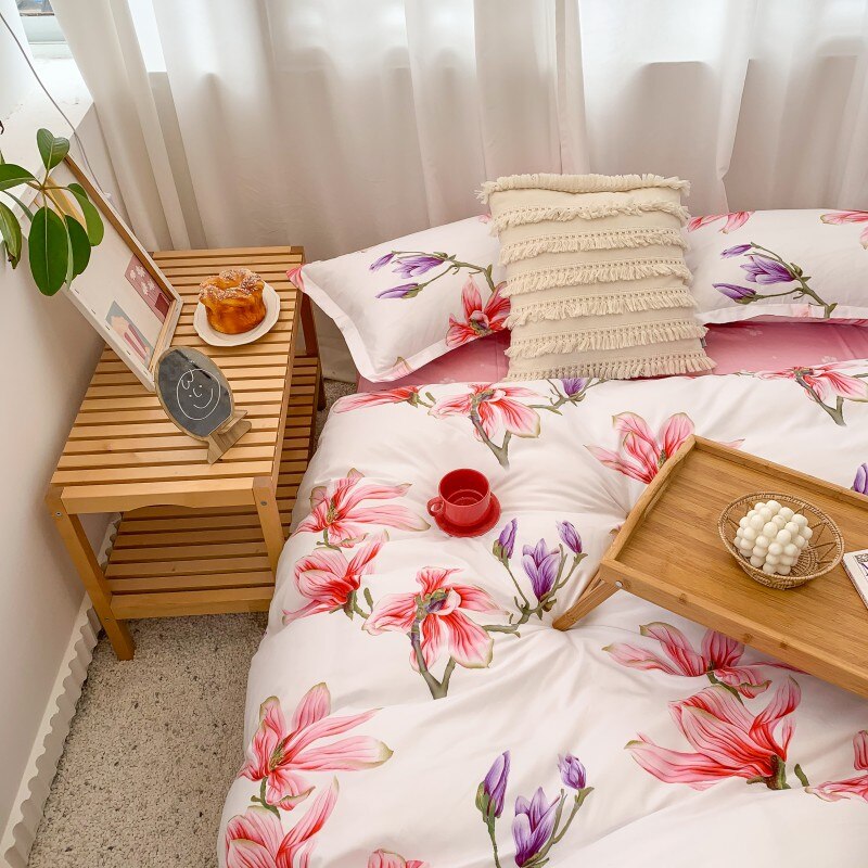 Chinese Bedding Set,Duvet Cover 175x220 3Pcs With Pillowcase,Red Flower Pattern 200x230 Quilt Cover,King Size Blanket Cover