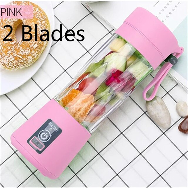 Tragbare Mini Orange Presse Entsafter Tasse Flasche USB Elektrische Obst Zitrus Zitrone Entsafter Milch Rührgerät 380ML Ladung Entsafter: 2 Klingen Rosa