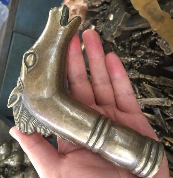 Kinesisk gammel bronze håndskåret cobra statue sukkerrør spadserestok hoved: 7