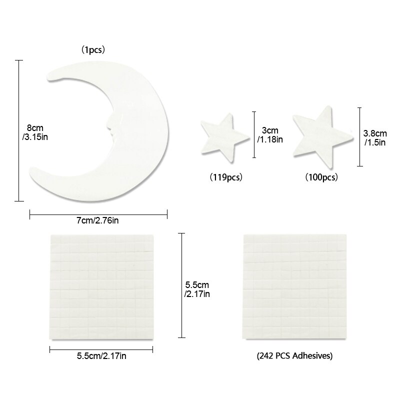 Luminous Sticker High Brightness Milky White Star Moon Stereo Luminous Sticker Dream Romantic Star Wall Sticker