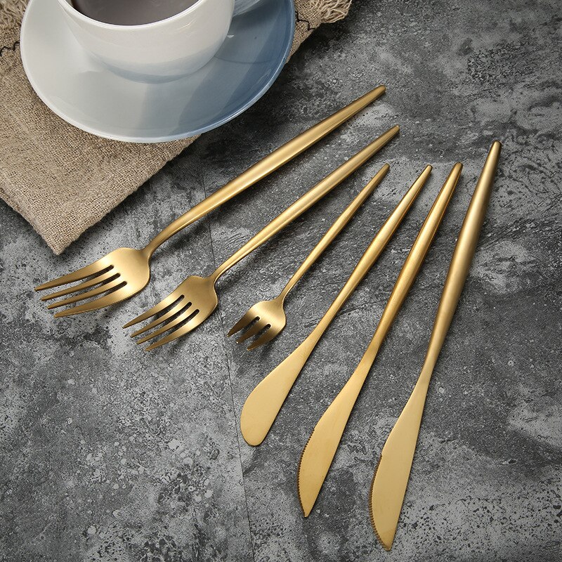 304 roestvrijstalen gouden besteksets, dinervork, mes, lepel, eetstokjes, serviesset, zilverwerk, servies