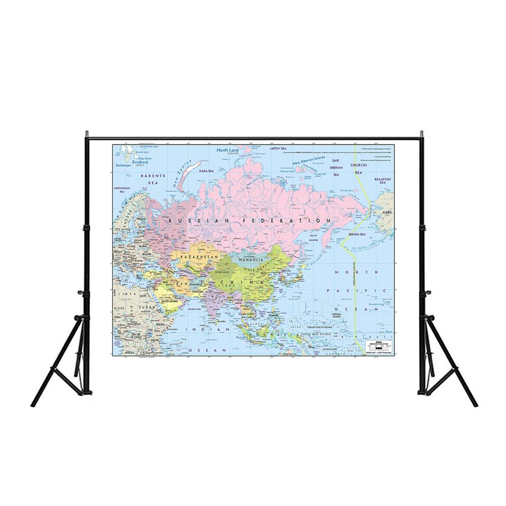 Non-woven Opvouwbare Kaart Van Azië Mercator Projectie Zonder Nationale Vlag Voor Onderwijs 150X225 Cm