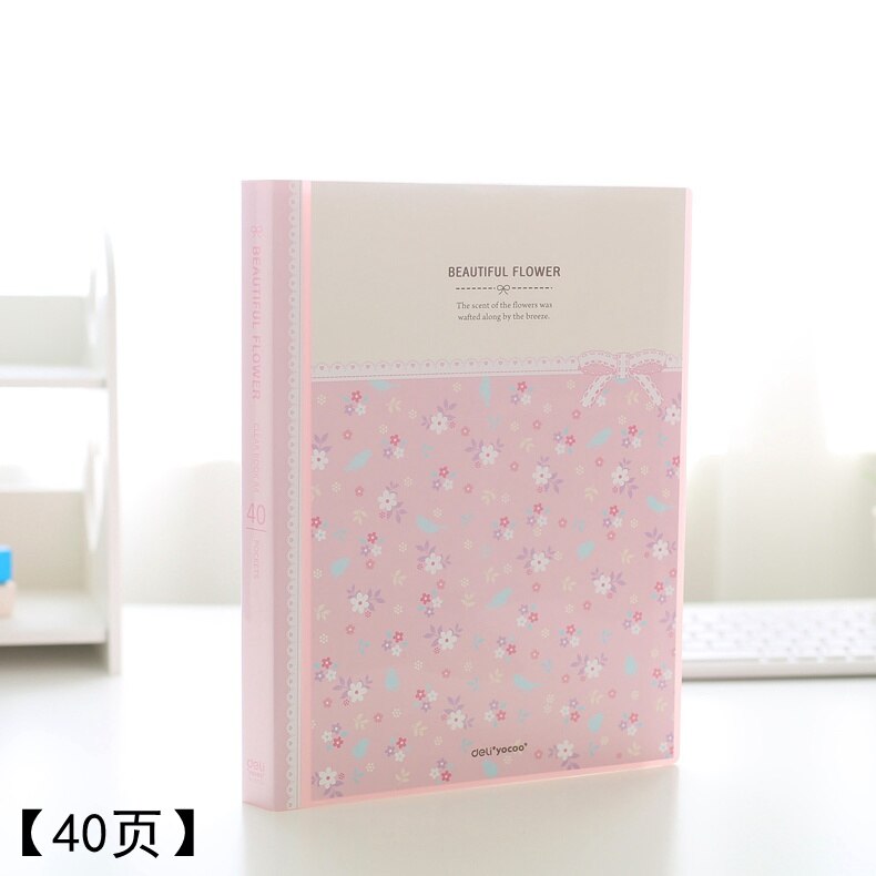 Deli Verse Bloem Papier Bestand Houders A4 Document Houder Papier Map Opslag Bindmiddel Pouch Pakket Kantoor School 30/40/60 Pagina 'S: 5174-pink