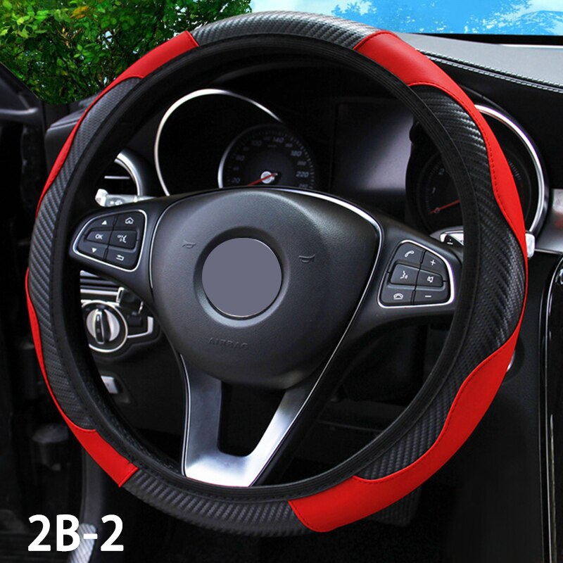 38Cm Ademend Auto Stuurwiel Carbon Fiber Pu Lederen Steering Covers Geschikt Voor Skoda-Ford-Nissan-Vw-Toyota-: 2B-2
