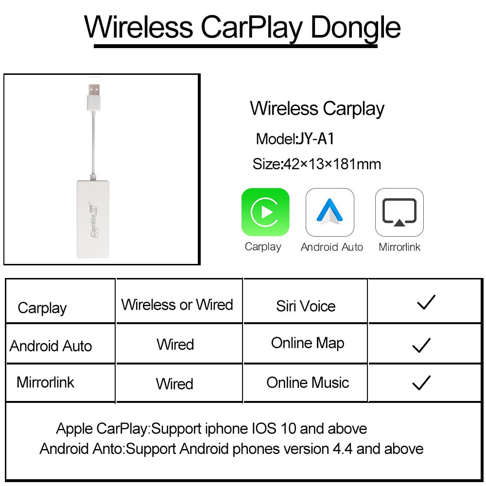 Hvit trådløs carplay bil link dongle til ios android gps navigasjon vise bil stereo telefon skjerm lenke bil vise dongle
