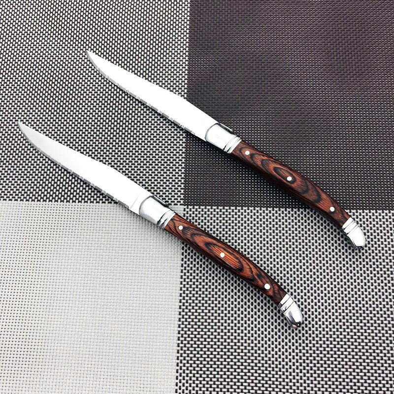 Laguiole stil rostfritt stål stek knivar trä stek knivar middag kniv trä handtag bestick middag kniv restaurang bordskrig
