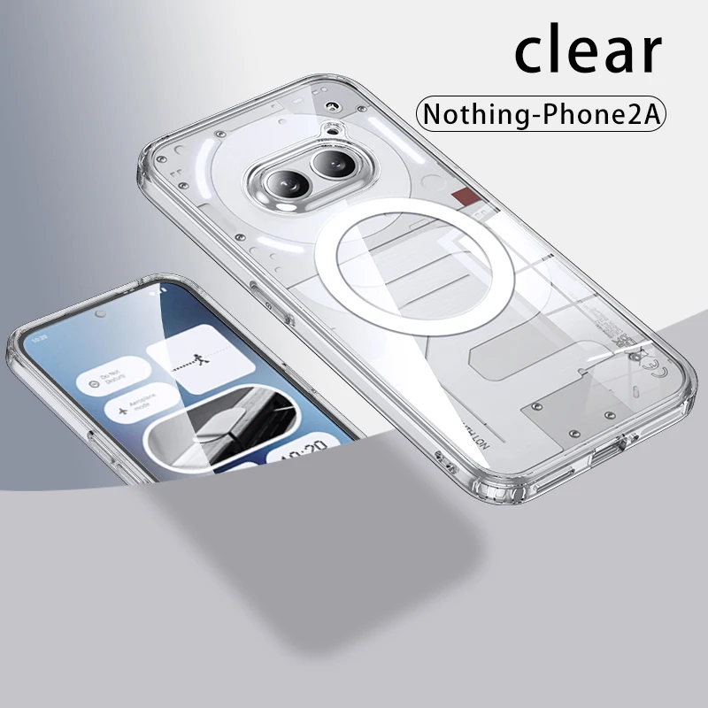 Kristall genomskinligt pansarskal stötsäkert fodral för ingenting telefon 2a tpu ram hårdplast magnetisk trådlös laddning baksida: Klar