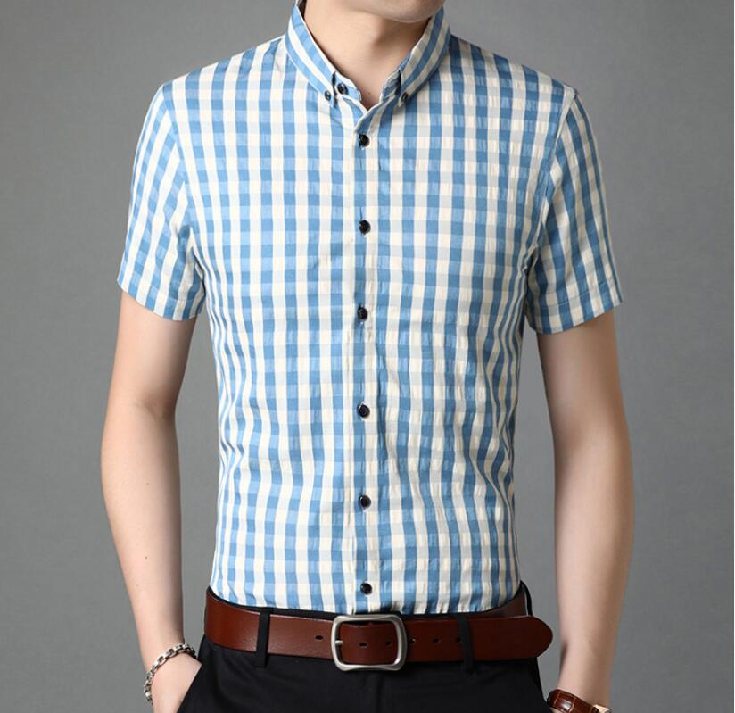 Summer Men's Cotton Short Sleeve Shirt Button Casual Shirt: PG3947-2 / XXL