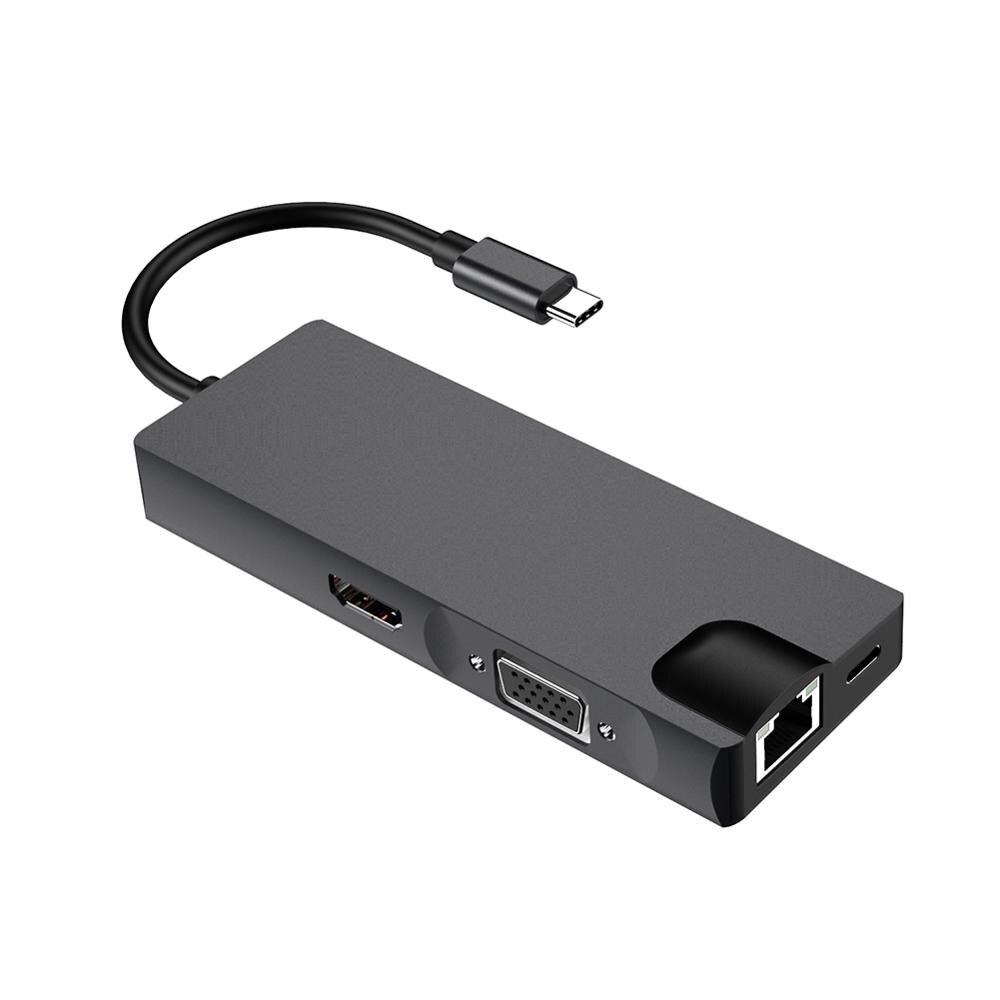 Vmade USB HUB 8 in 1 Thunderbolt 3 Type C Adapter Dock USB 3.0 Port +RJ45+4K HDMI For Macbook Pro PC