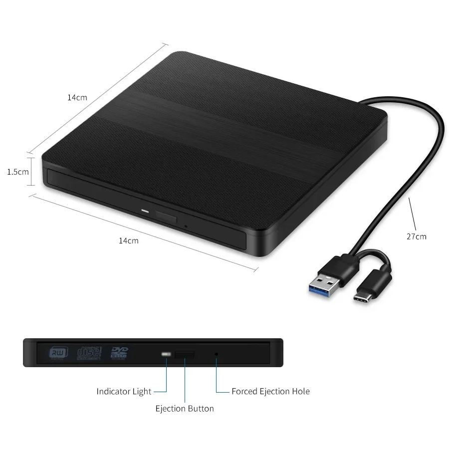 USB3.0 Type-C Slim External DVD RW CD Writer Drive Burner Reader Player Optical Drives DVD Burner Portable For Laptop Desktop PC: Default Title