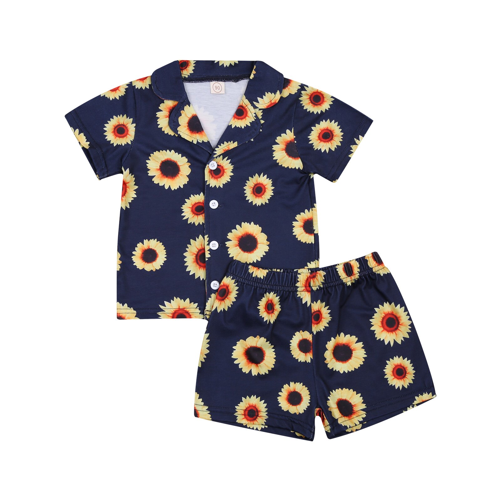 Children's Cartoon Print Pajamas Set Lapel Short Sleeve Casual Button T-shirt Cute Loose Shorts Set: A / 12M