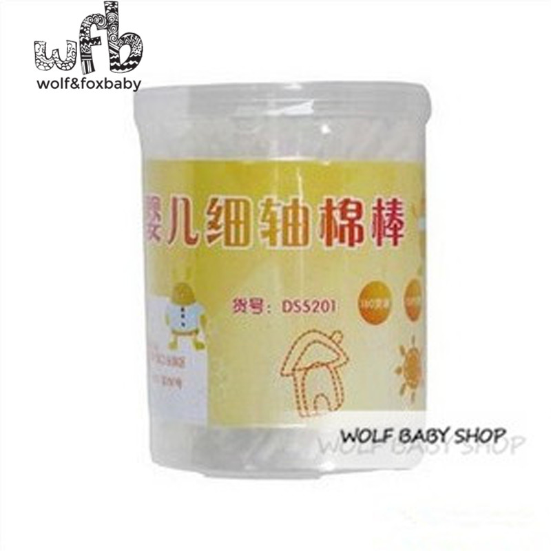 Detail 180 stk/pak baby bomuldspinde med dobbelt ende tynd stav baby vatpind 180 stk/dåse baby vatpind barn med dåse