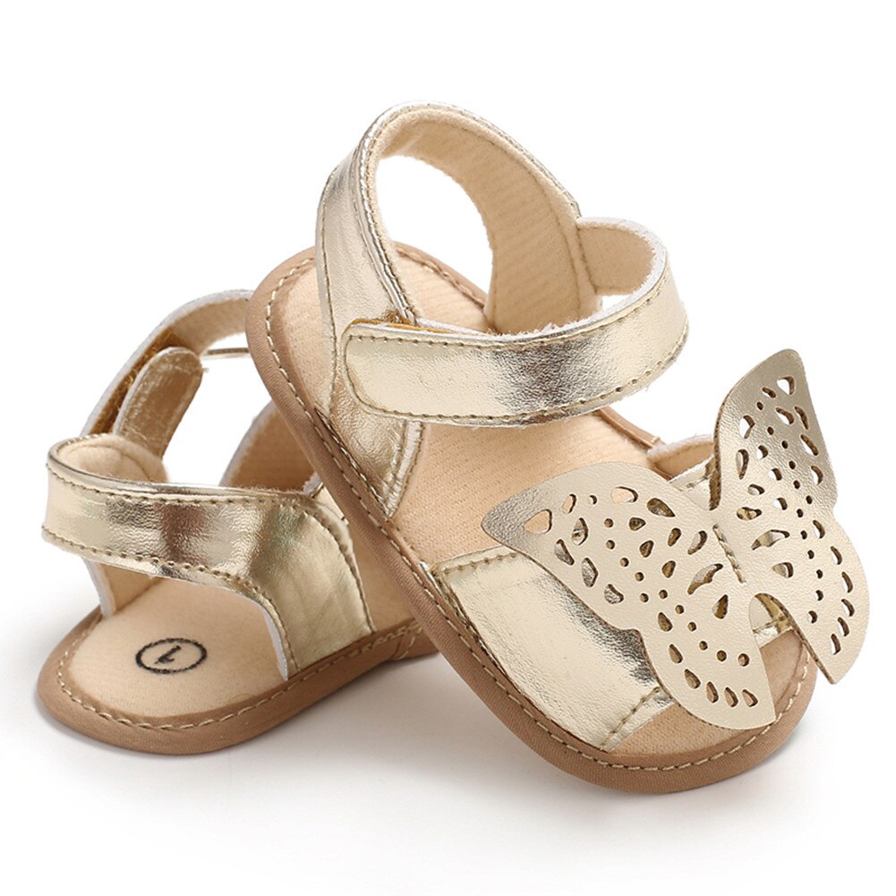 Zomer Pasgeboren Peuter Baby Baby Jongens Meisjes Soft Sole Crib Schoenen Leuke Vlinder Zomer Sandalen Schoenen: Goud / 0-6 months