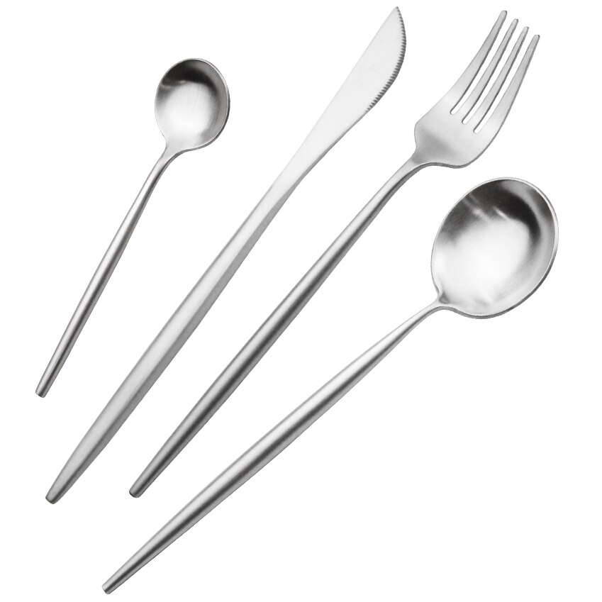 Western Silver Dinnerware Set Knife Fork Dessert Spoon Cutlery Set 304 Stainless Steel Tableware Set Home Kitchen Silverware Set