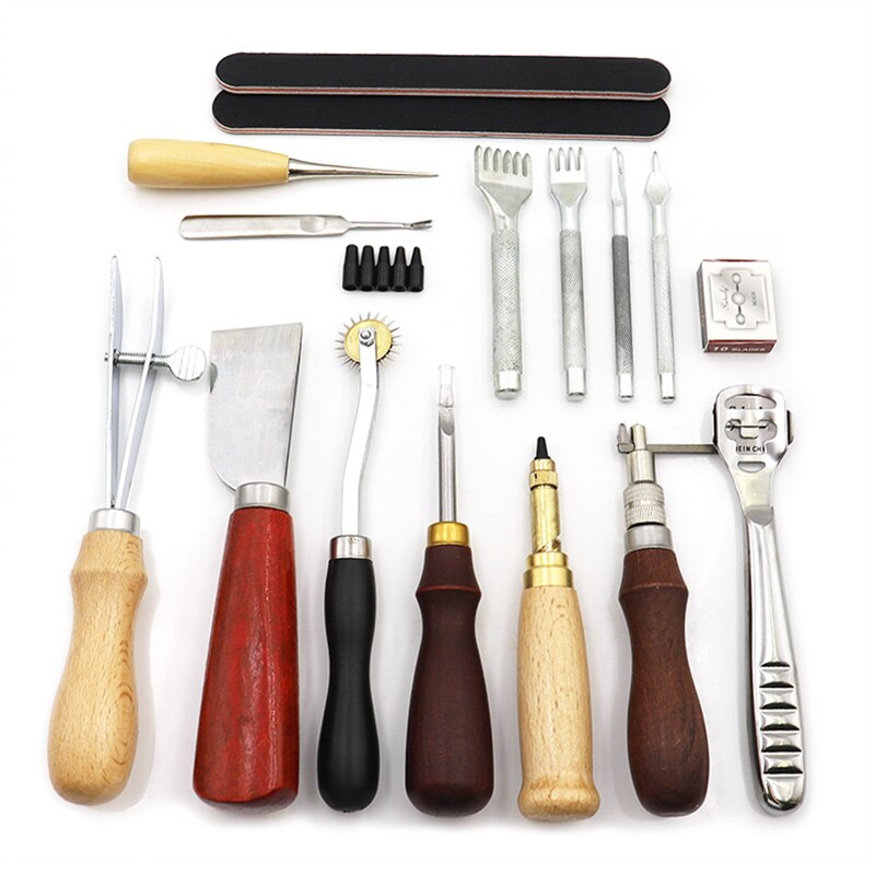 Leather Craft Tools Kit Hand Sewing Stitching Punch Carving Work Saddle Leathercraft Accessories 45/44/25/15PCS