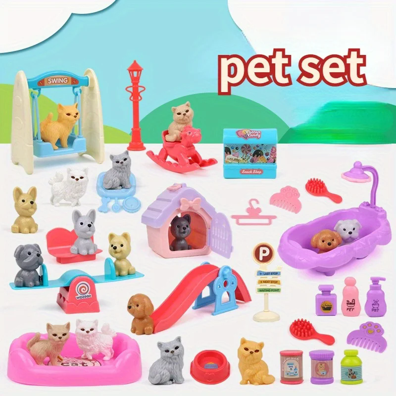 Leuke Hond Huisdier Mand Familie Speelgoed Hond Pop Set Hondenkooi Speelgoed Pretend om Scène Spelen Speelgoed Kerstdecoratie te winkelen