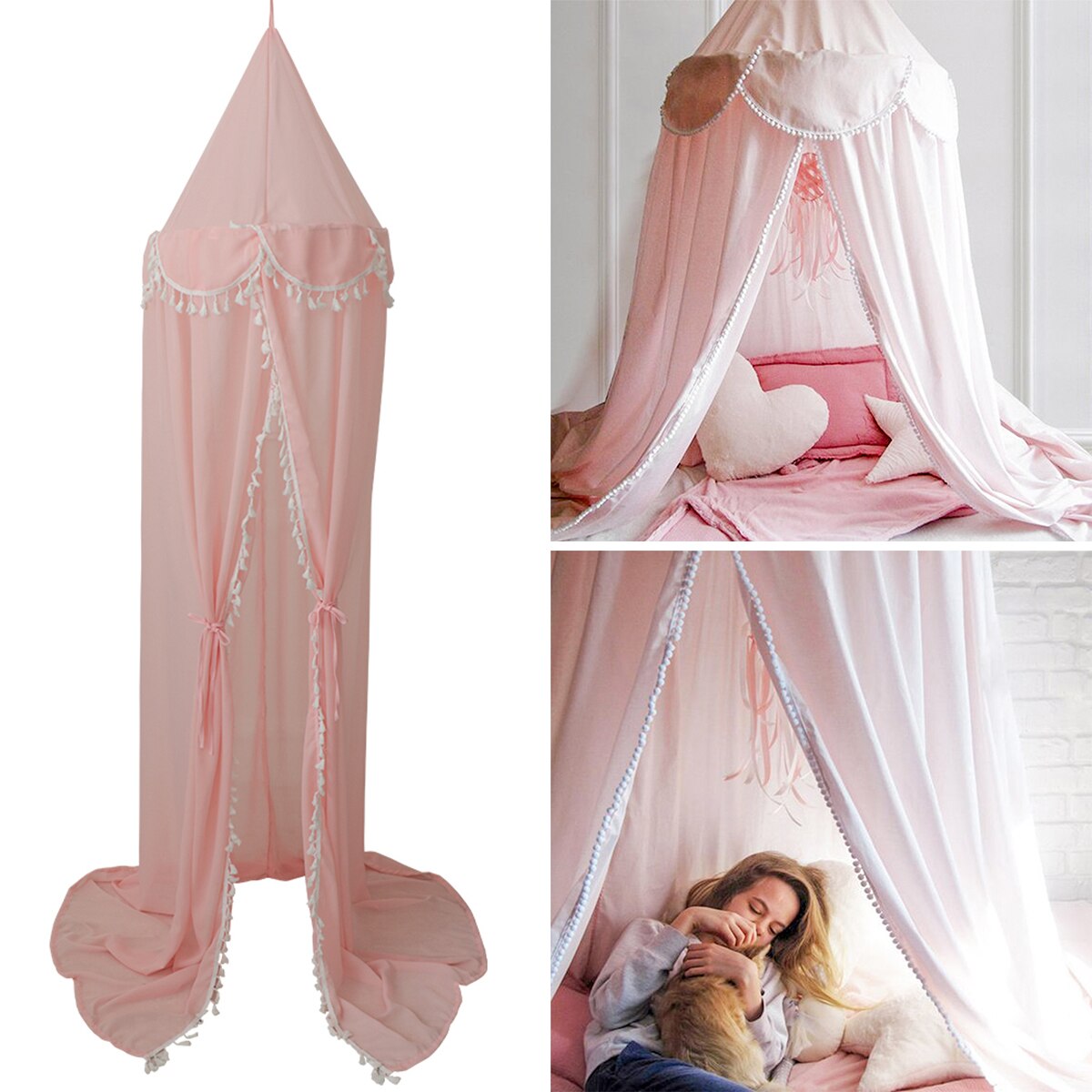 Baby Krippe Netz Prinzessin Kuppel Bett Baldachin freundlicher Bettwäsche Runde Spitze Moskito Netz Für Baby Schlafen 2 Farben: Rosa