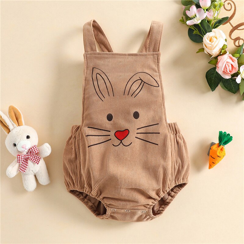 Baby-strampler mit hasenmuster, ärmellos, rückenfrei, aus Kabel, für mädchen und jungen, osterkleidung, sommer-freizeitkleidung , 0-24m