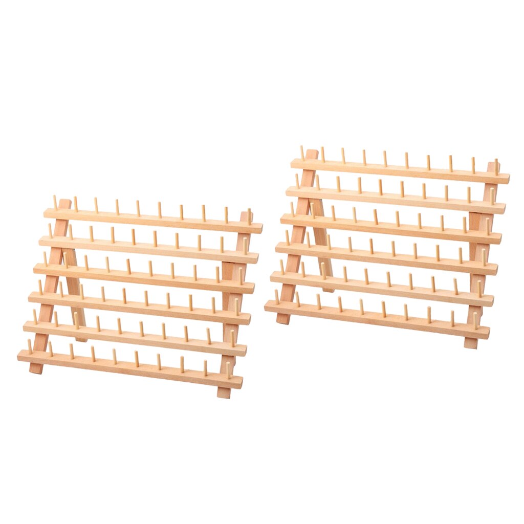 2X Unpainted Wooden Thread Holder for 60 Spools and Cones, Wooden Stand, Thread Organiser, Folding Wall Bracket