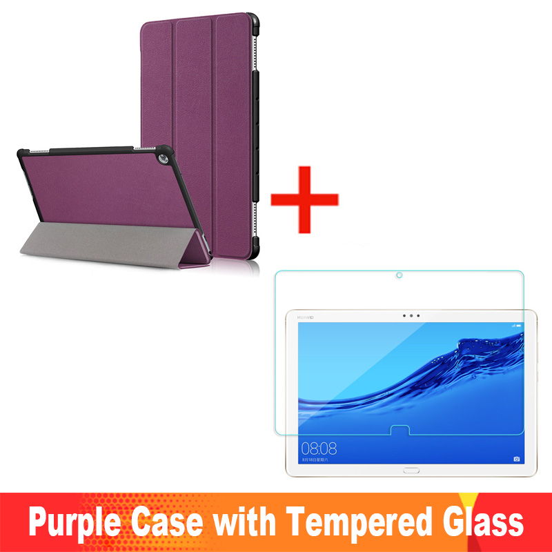 Para Huawei MediaPad M5 Lite funda 10 BAH2-W19/L09/W09 Ultra delgada Pu cuero Smart Stand cubierta para media Pad M5 Lite 10,1": Pur Case add Glass