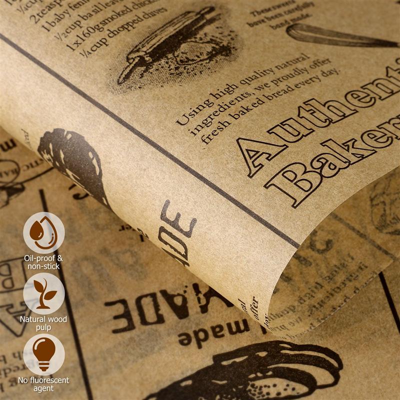 50 Sheets Tray Paper Liner Grease-resistant Food Wrap Paper Deli Paper Sheets Bread Sandwich Wrapping Paper 25X25CM