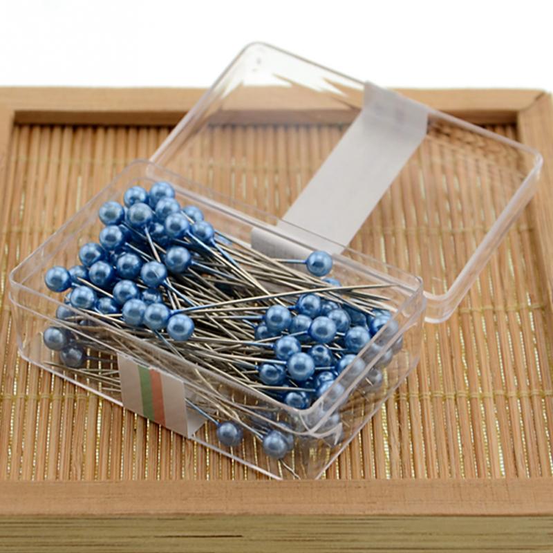 100Pcs/box Needles Sewing Head Pin Round Pearl Straight Pins Stainless Steel+PVC Multicolor Craft Pins Sewing Tools 36mm: Light Blue
