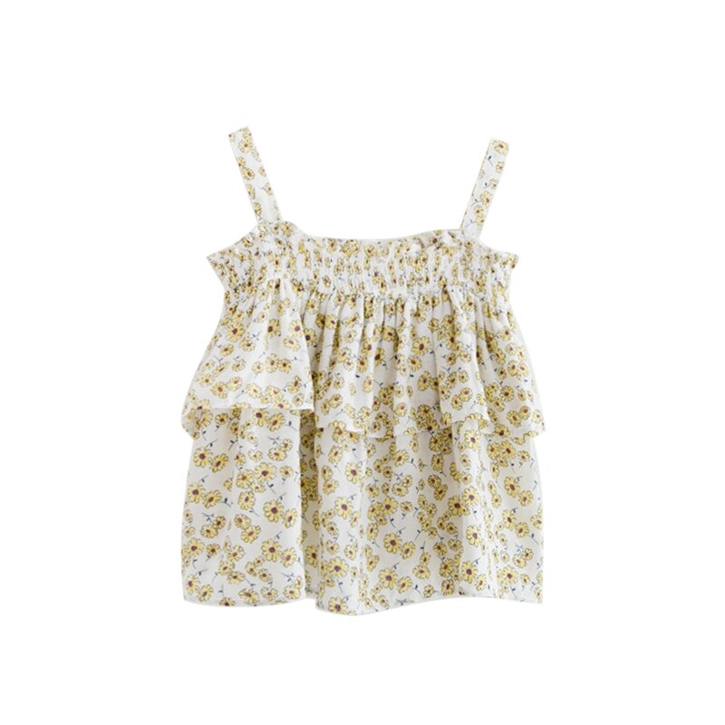 Blusa sin mangas con estampado Floral para niñas, camisa bonita con volantes para niñas de 2 a 7 años, ropa de verano, , 2022: 02