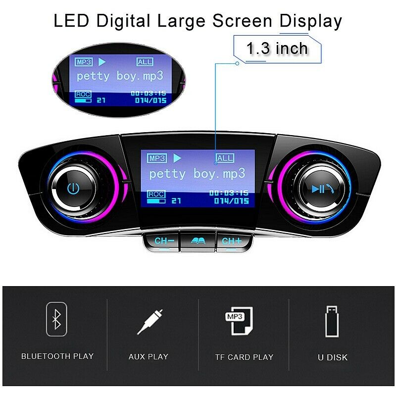 Bluetooth auto fm-zender  mp3- speler handsfree radio adapterkit usb-oplader bluetooth auto  mp3- speler