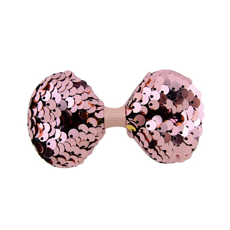 Undomed 3.14 "costura lantejoulas glitter arco clipes grampos de cabelo meninas grampos de cabelo do bebê pino de cabelo crianças clipes acessórios de cabelo: Rosa