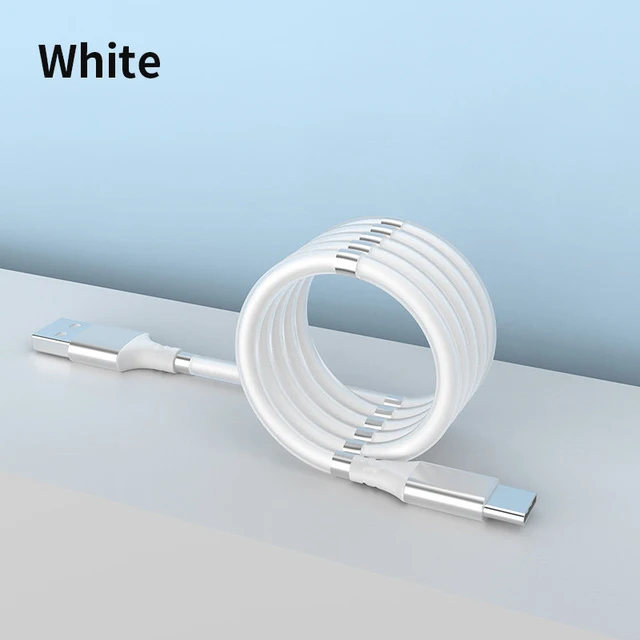 Magnet Charging Cable Magic Rope Self Winding Type C Micro USB Cable Cord Charge Data Cable For iphone Mobile Phone Charger Wire: WHITE / 1.5m