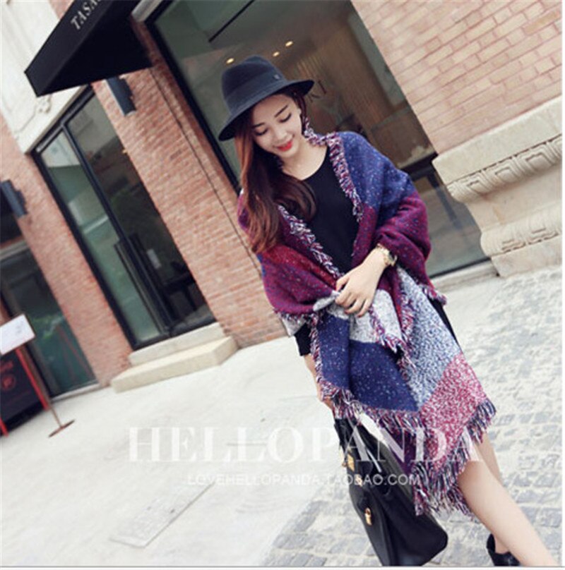 Winter Warm Large Scarves Women's Thick Long Cashmere Winter Wool Blend Soft Plaid Scarf Shawl Wrap Plaid Scarf