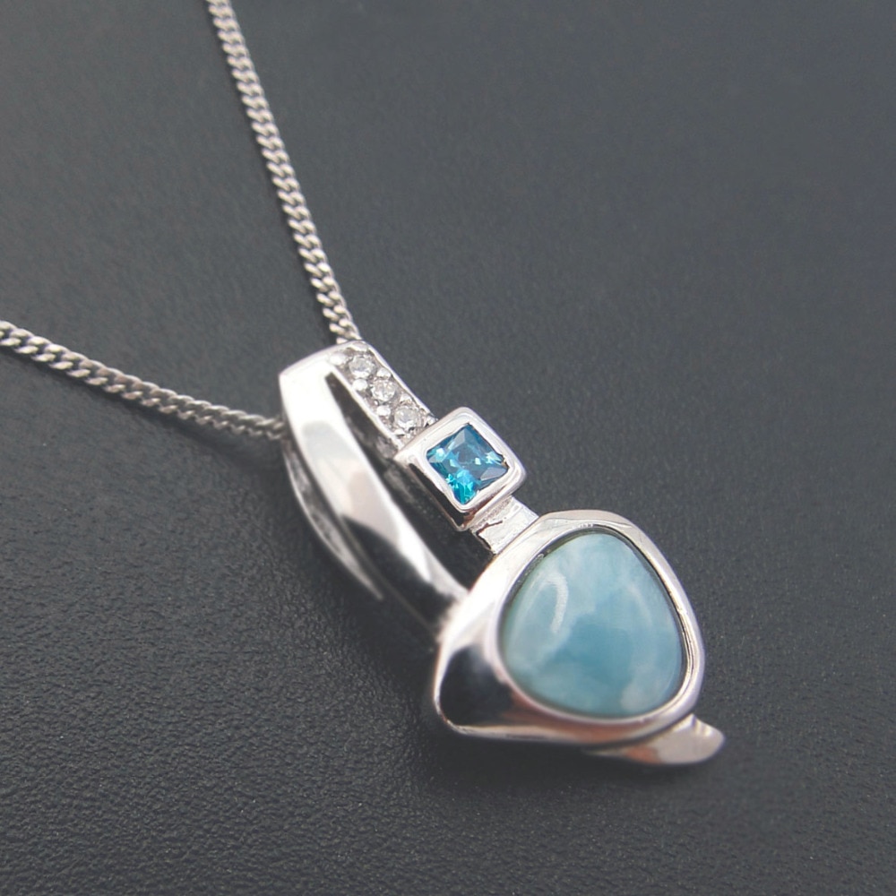Pendentif Larimar dominicain en argent Sterling 925 solide, joli pour elle, à la , bijoux précieuses pendentif à breloque