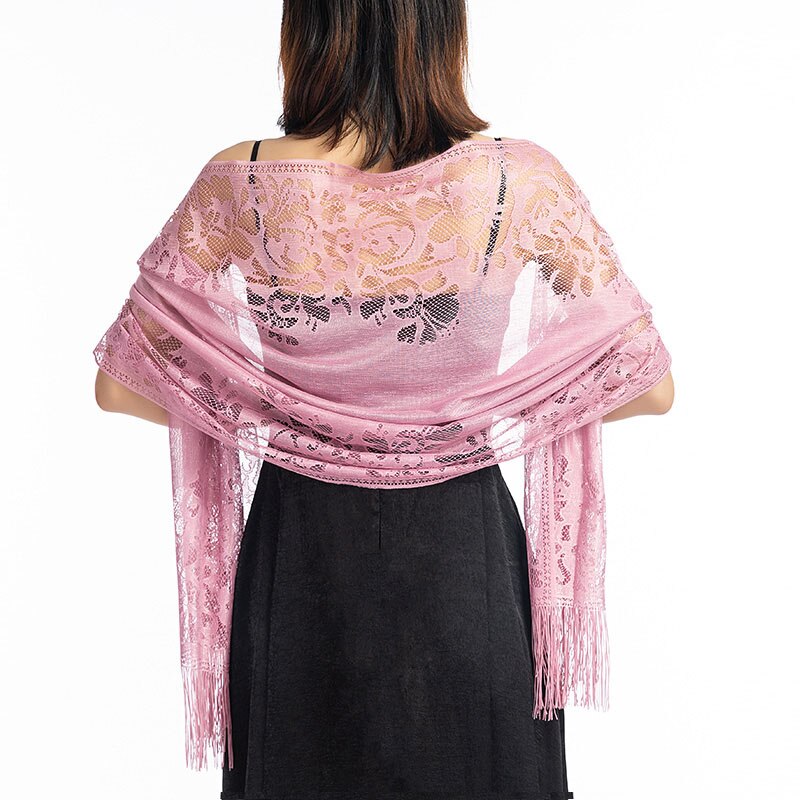 Vrouwen Wit Kant Sjaal Elegante Lange Tassel Tulle Sjaal en Sjaals Avond Party Wraps 200*63 cm: Dusky pink