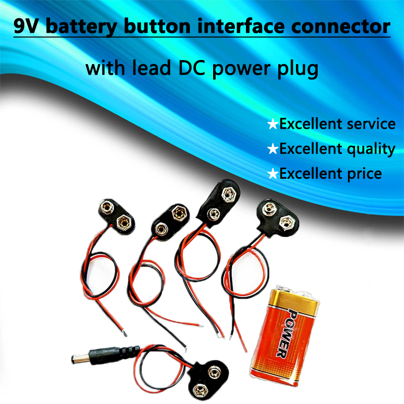 Conector de interfaz de botón de batería de 9V/con enchufe de alimentación CC de cable/tapa de batería cuadrada de 9V