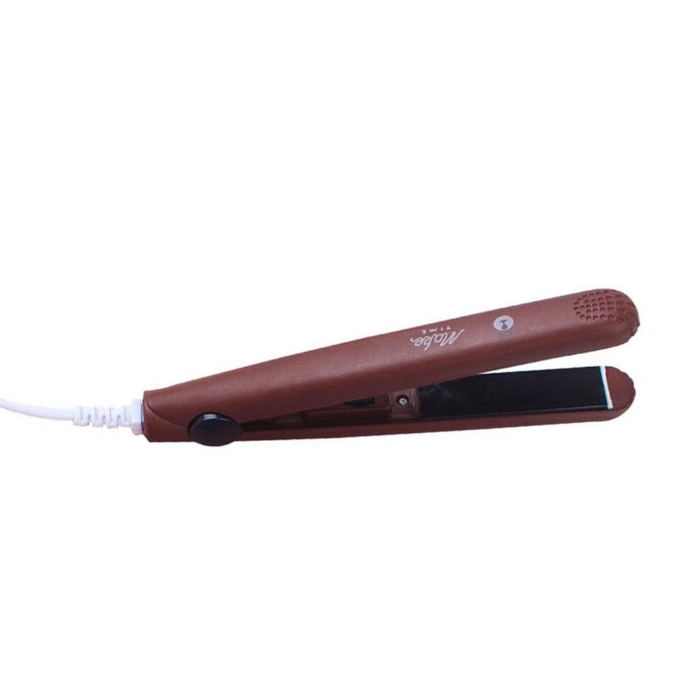 Portable frange défriser les cheveux dessin animé Mini droite Curl sèche et humide bigoudis Portable frange pince électrique rouleau: Brown