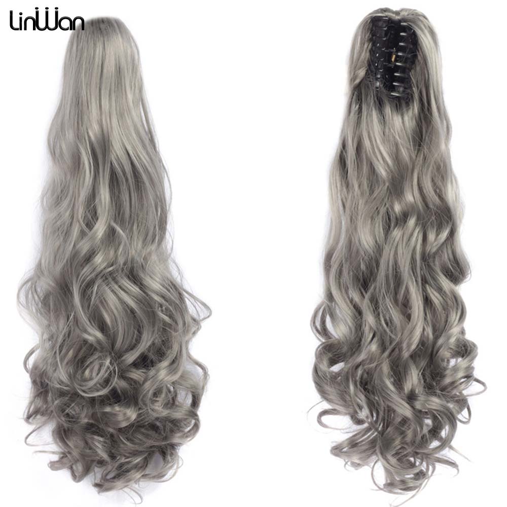 Extensiones de cabello de cola de caballo ondulada y rizada de 20 pulgadas, pinza sintética en postizos de cola de caballo para mujeres blancas, Color marrón, negro y rojo