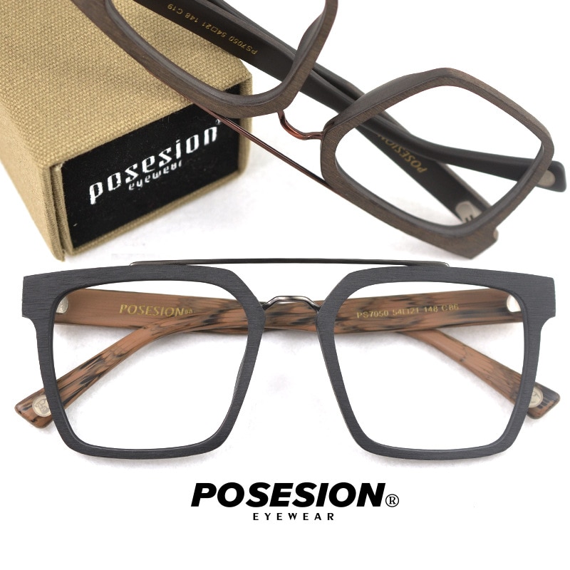 Posesion Optical Glasses Frames Men Square Optical Myopia Prescription Eyeglasses Male Wooden Frame Eyewear Spectacles