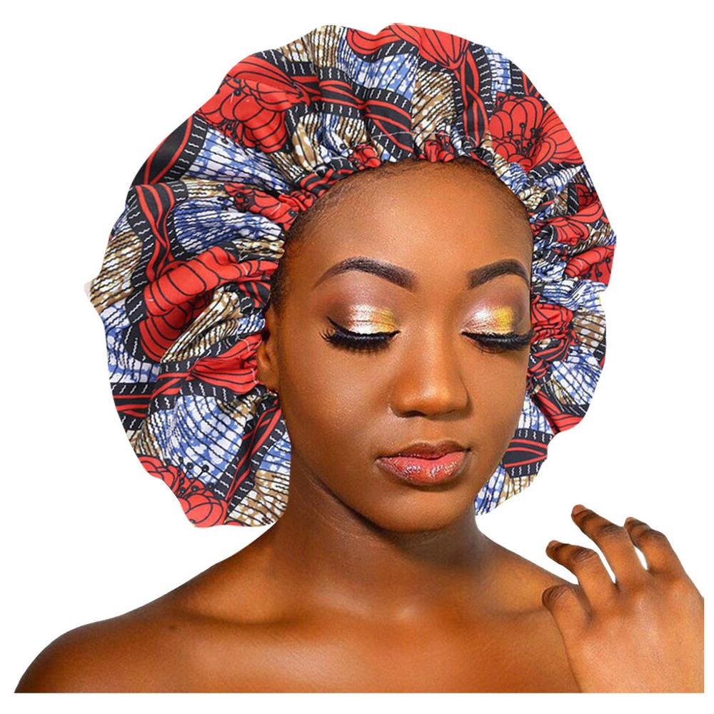 African Pattern Ankara Print Bonnet Women Night Sleep Cap Satin Lining Soft Extra Large Head Wear Ladies Headwrap Hair Care Hat: Red