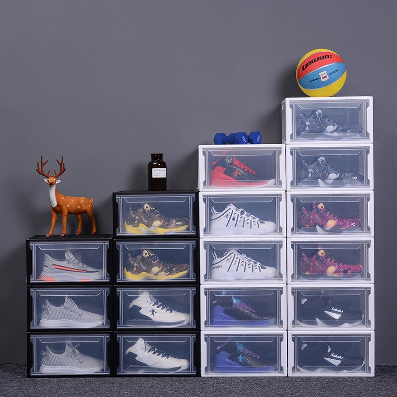 Transparent Shoe Box Shoes Organizers Thickened Foldable Dustproof Plastic Storage Box Stackable Combined Basket Shoe Cabinit